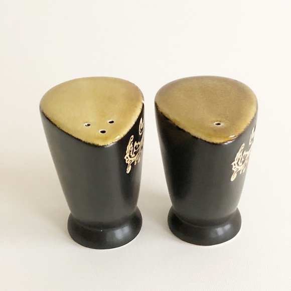 Salt & Pepper Shaker Modernist Tapered Tear Drop Stoneware Black Brown Scroll - Picture 5 of 12